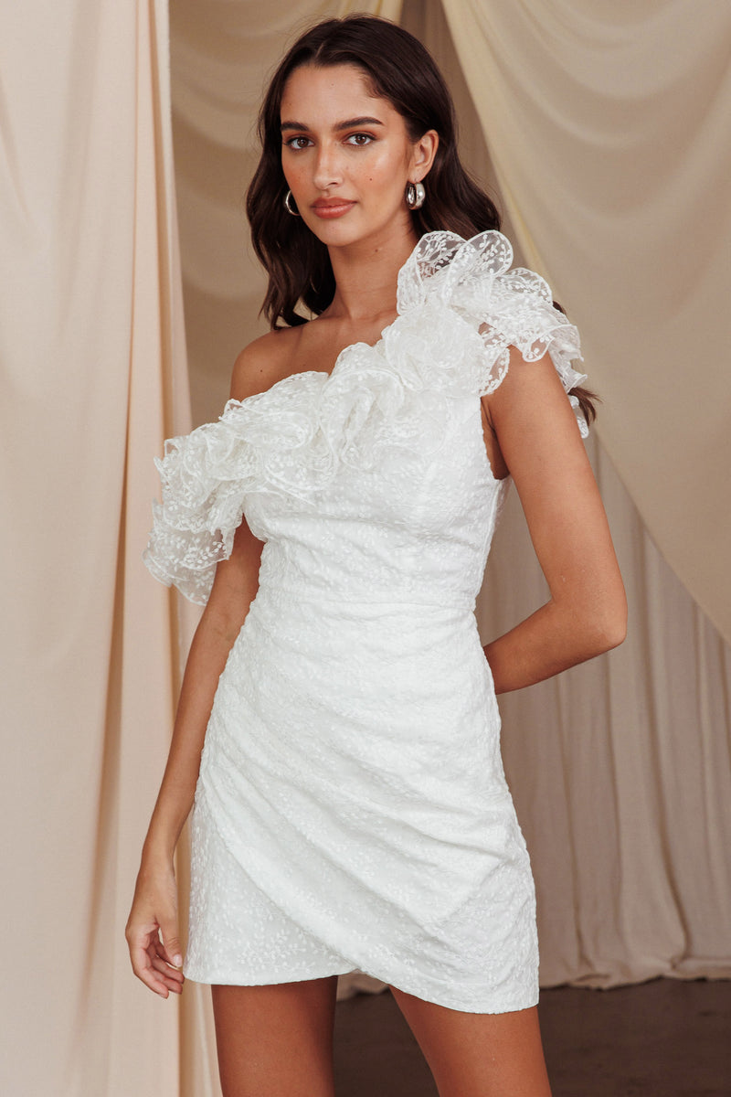Hollyn One-Shoulder Ruffle Mini Dress White