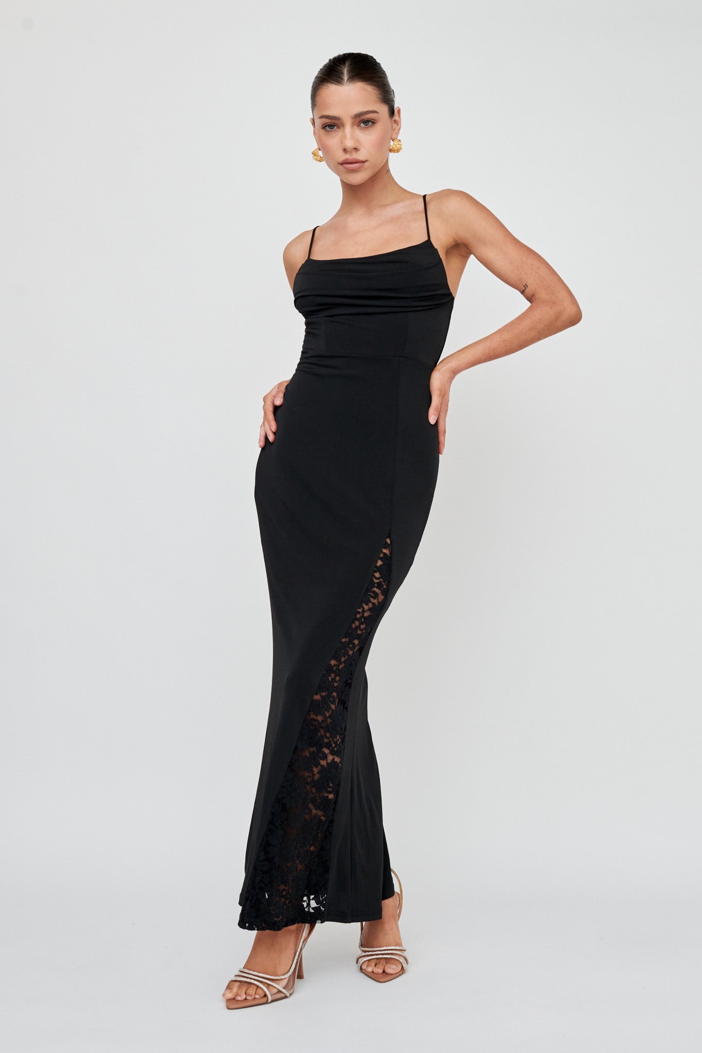 Shop the Well Versed Lace Split Maxi Dress Black Selfie Leslie