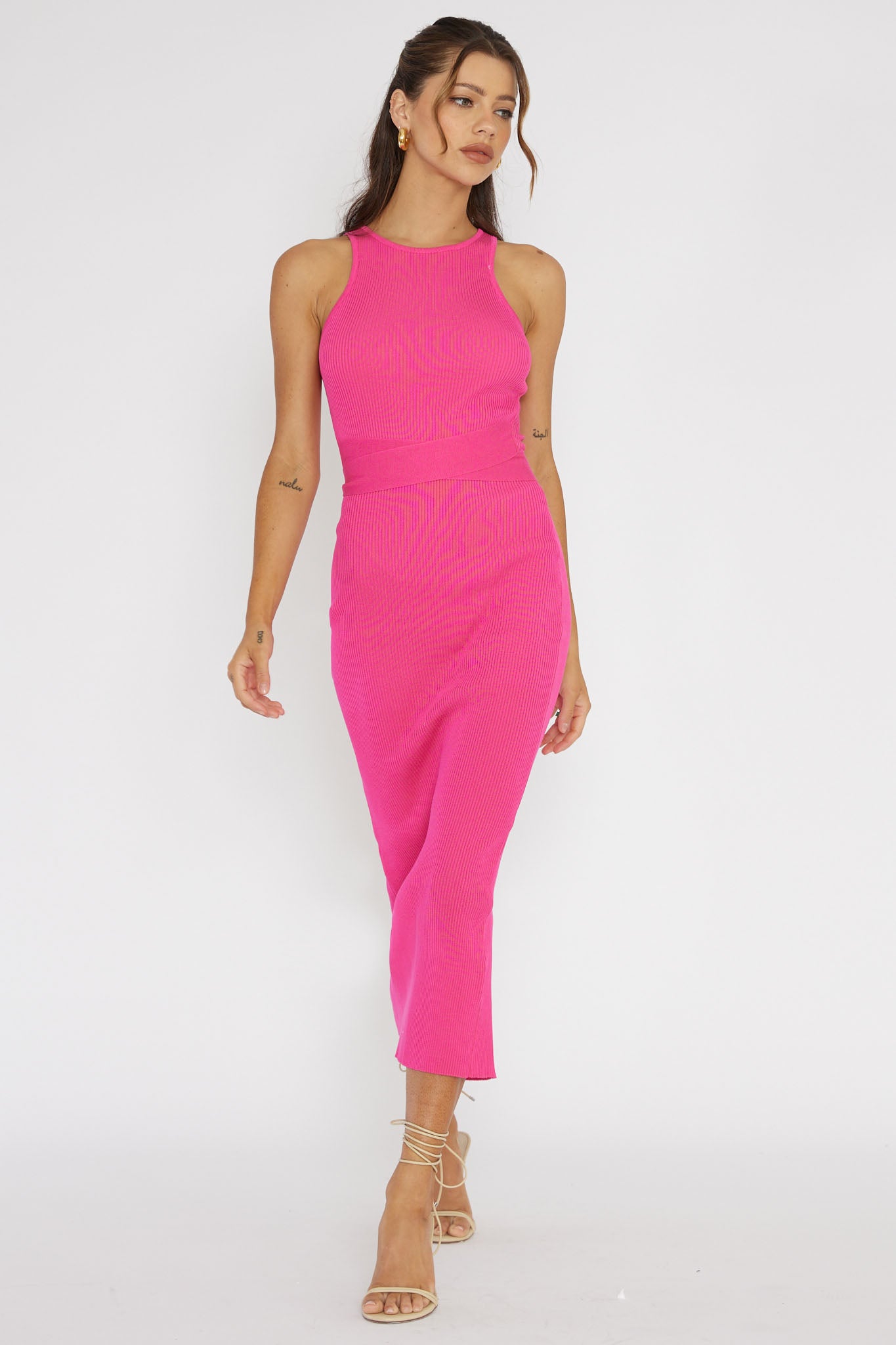 CHECK IT OUT outlets MIDI DRESS HOT PINK