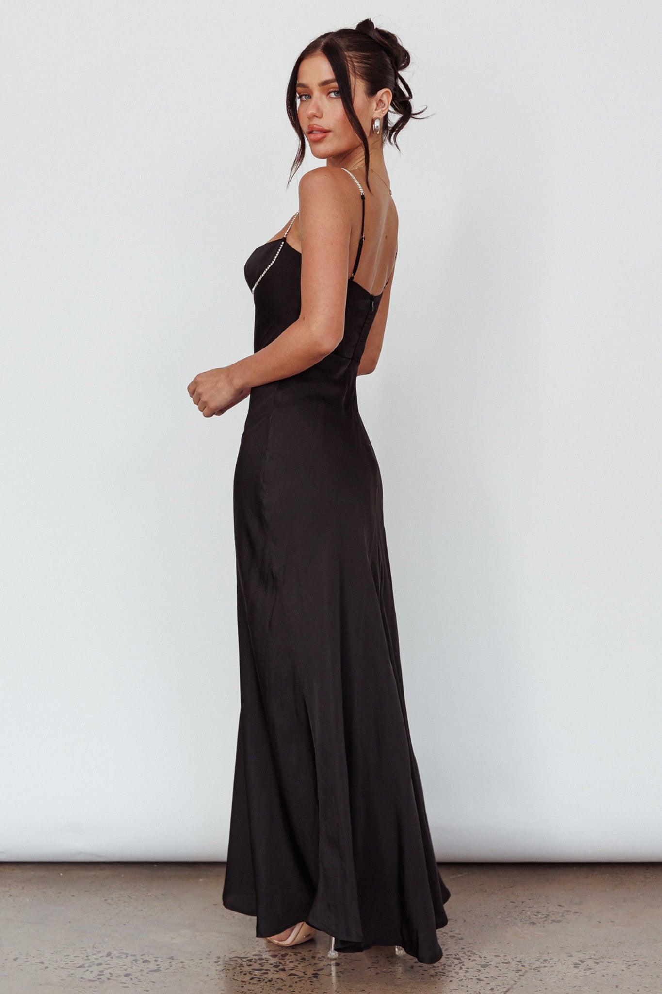 Shop the Linka Diamante Strap Maxi Dress Black Selfie Leslie