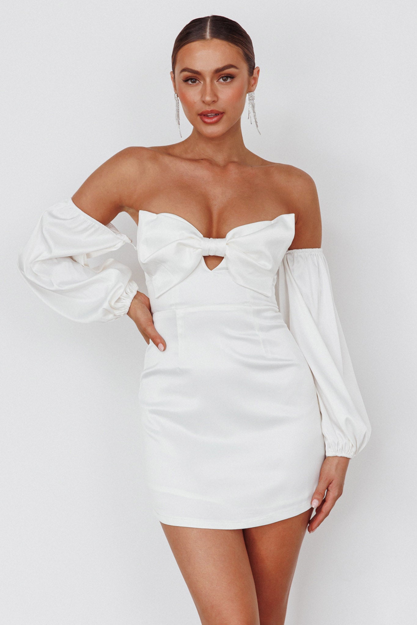 Shop The Lilly Off-shoulder Bow Mini Dress White 