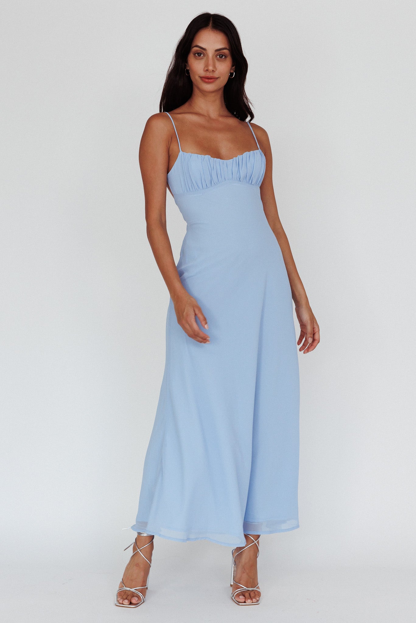 Shop the Nerida Twist Back Maxi Dress Steel Blue | Selfie Leslie Australia