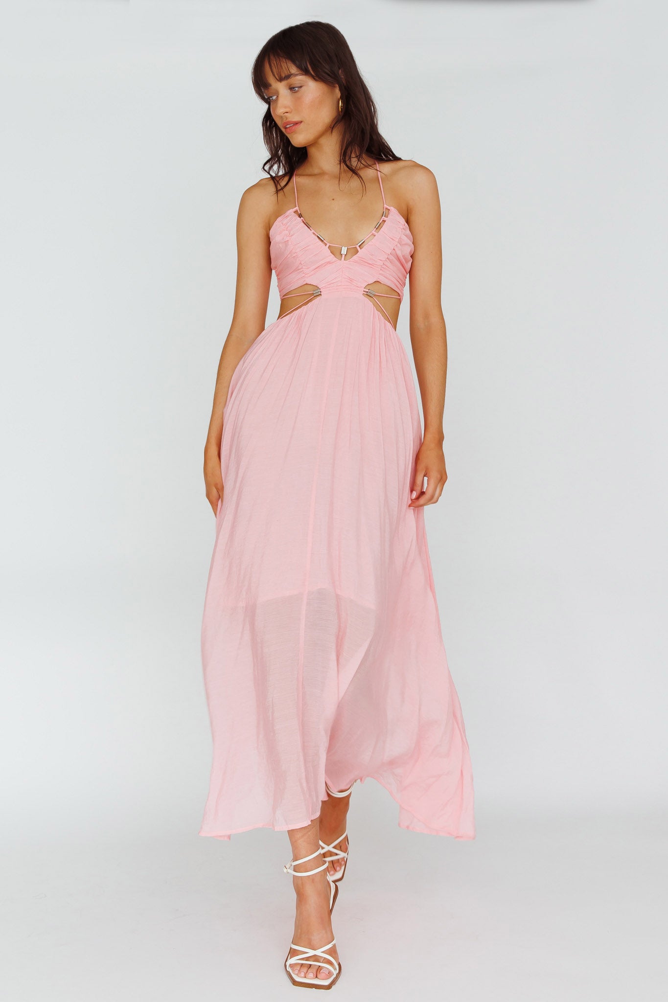 Shop the Tenyl Open Back Strappy Midi Dress Blush | Selfie Leslie Australia