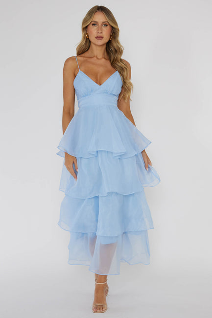 Shop the Made For You Tiered Ruffle Midi Dress Blue | Selfie Leslie ...