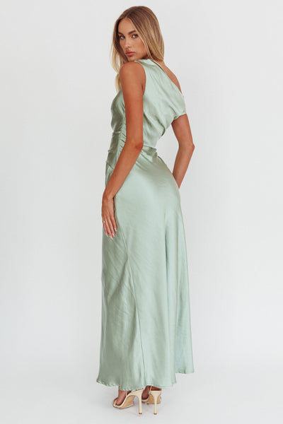 Twilight Asymmetric Neckline Maxi Dress Sage