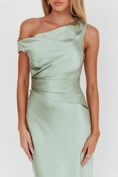 Twilight Asymmetric Neckline Maxi Dress Sage