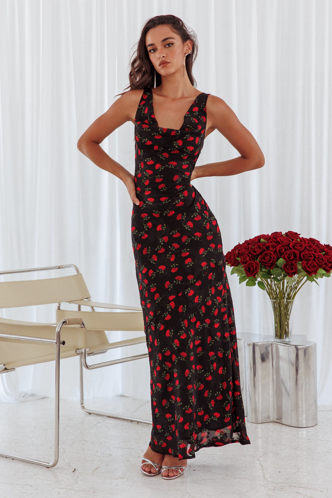 Shop the Countdown Cowl Neck Maxi Dress Print Black Selfie