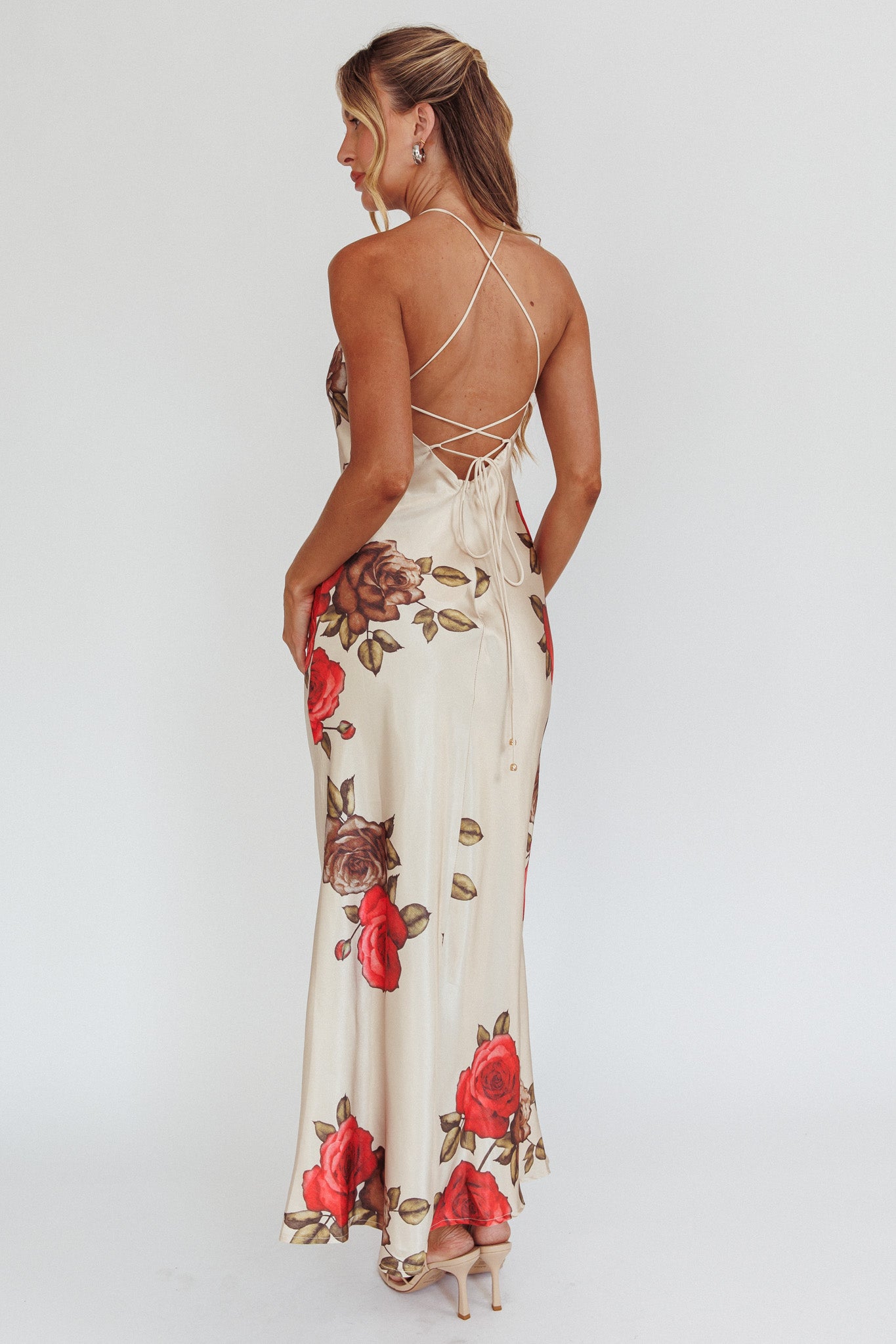 Floral good Lace Open Back Maxi Party Dress