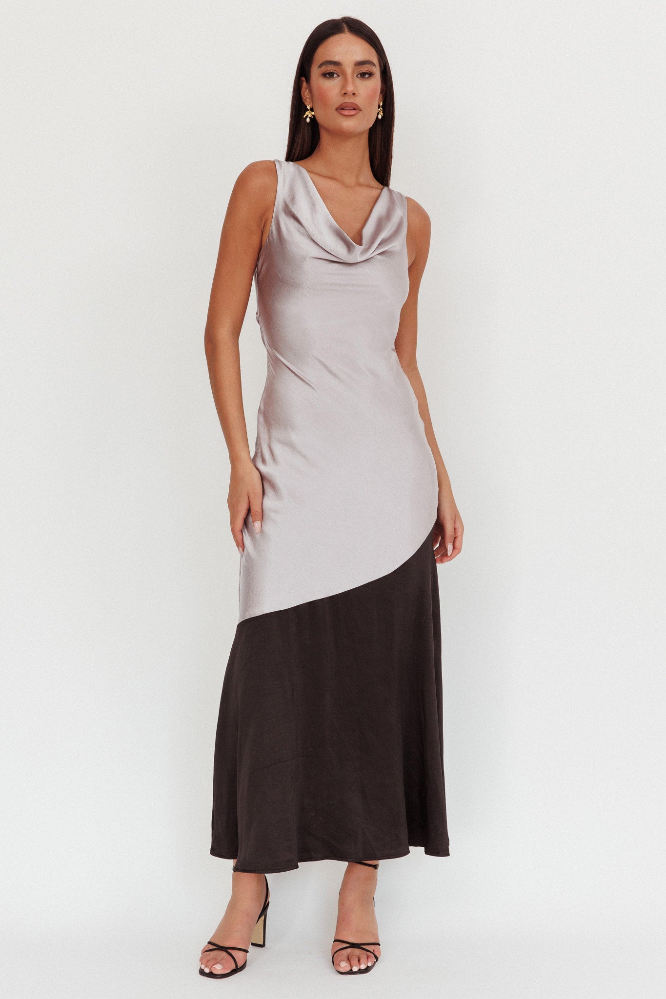 Cecilia Cowl Neck Drape Back Maxi Dress Smoke