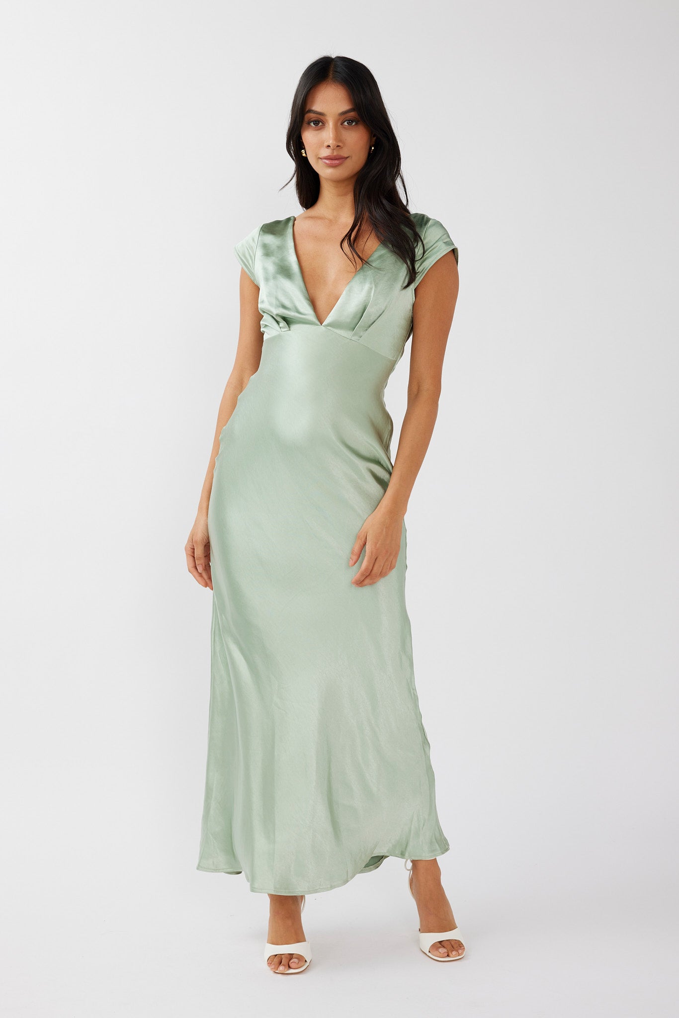 Shop The Lucinda V Neck Twist Back Midi Dress Sage Selfie Leslie