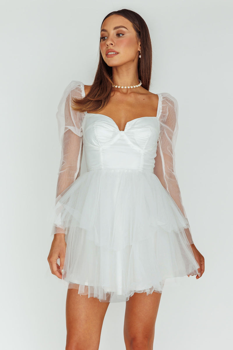 Shop the Veola Long Sleeve Tulle Mini Dress White | Selfie Leslie Australia