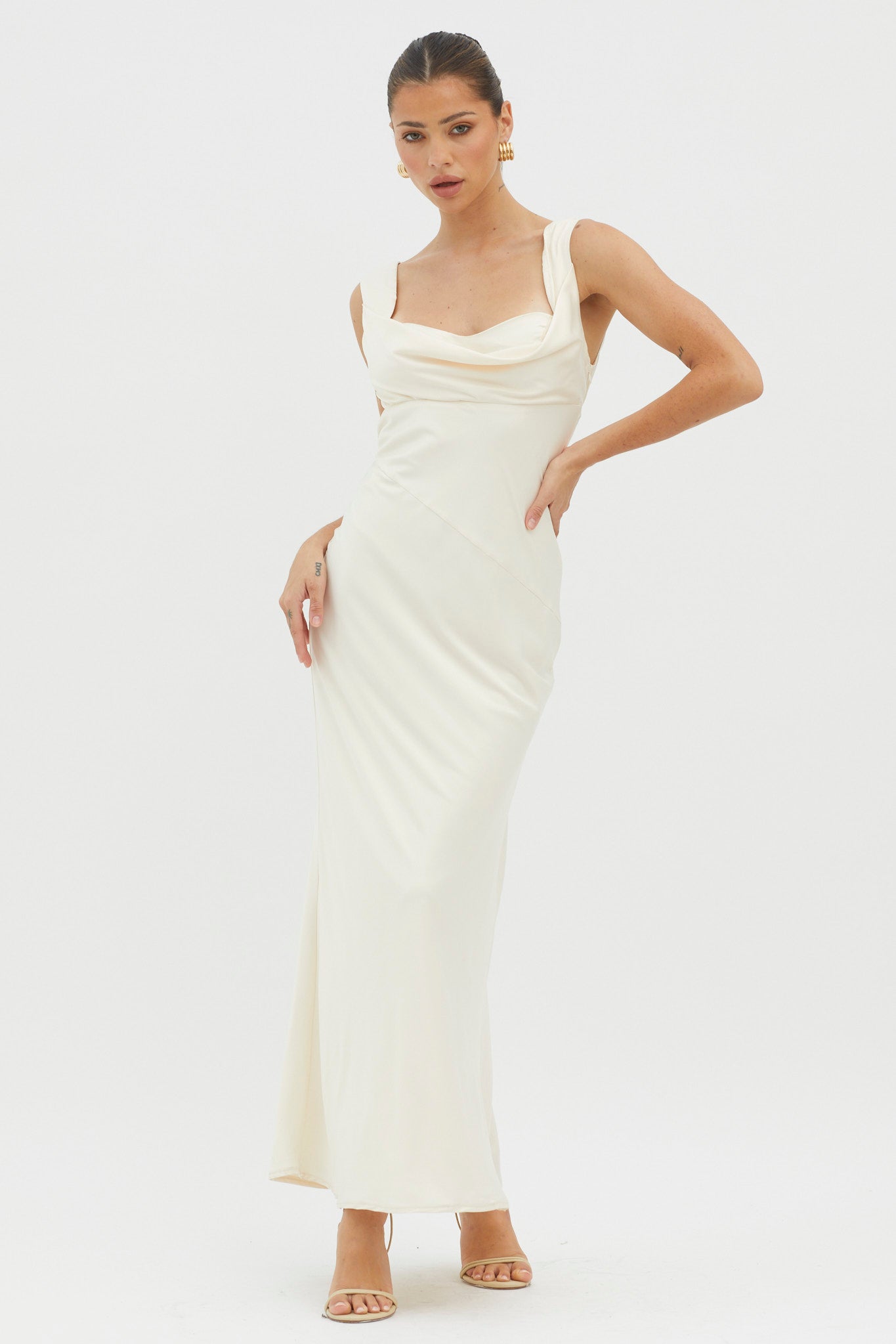 Shop the It s A Date Cowl Neck Maxi Dress Pearl Selfie Leslie