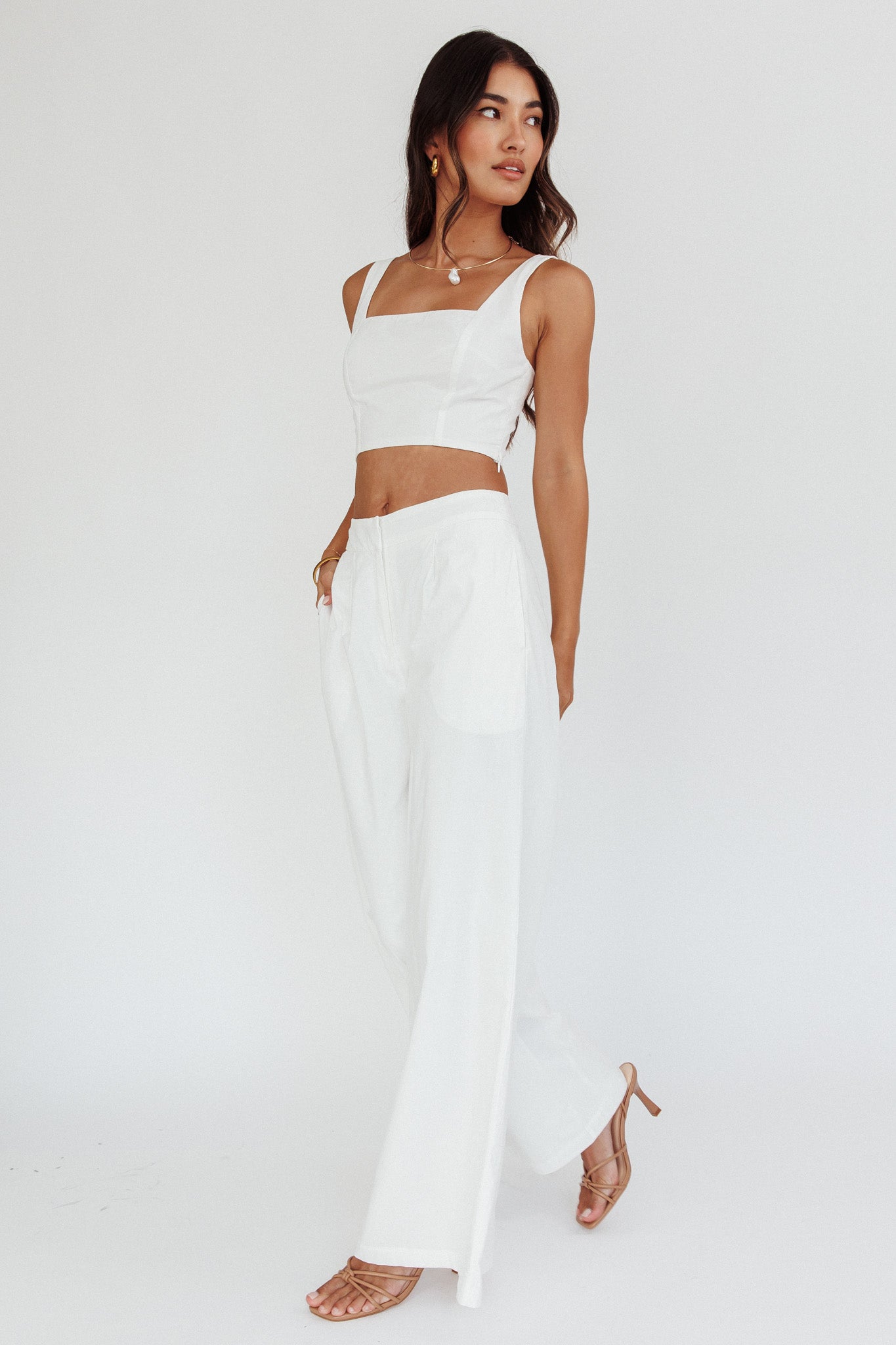 Shop the Empire Wide Leg Side Pocket Pants White Selfie Leslie Australia