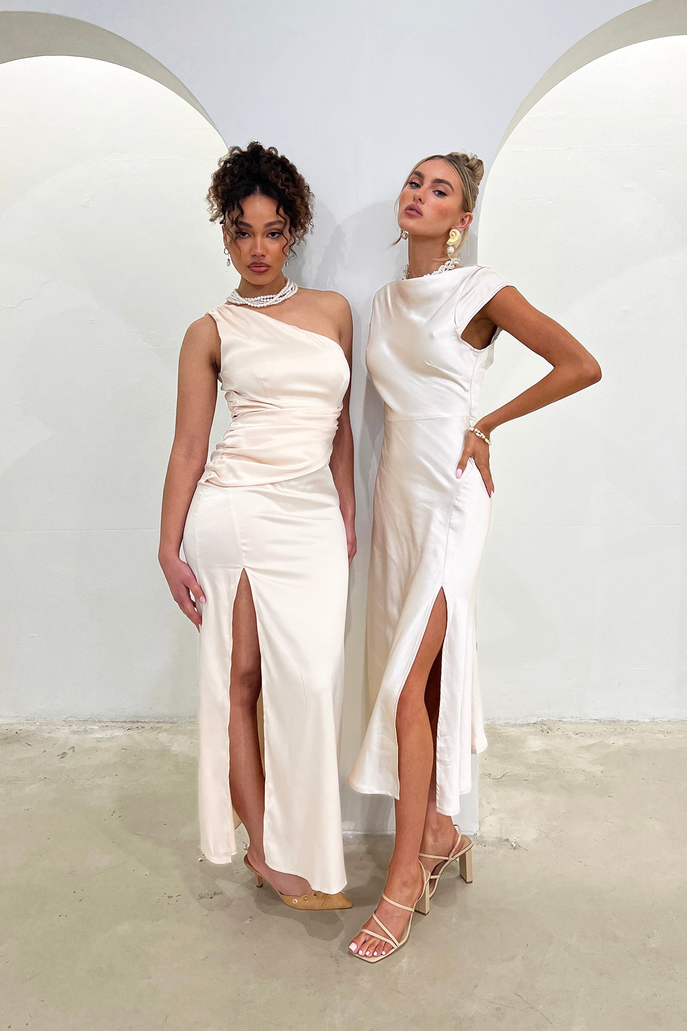 Shop the Taniesha One Shoulder Gathered Maxi Dress Champagne Selfie Leslie Australia
