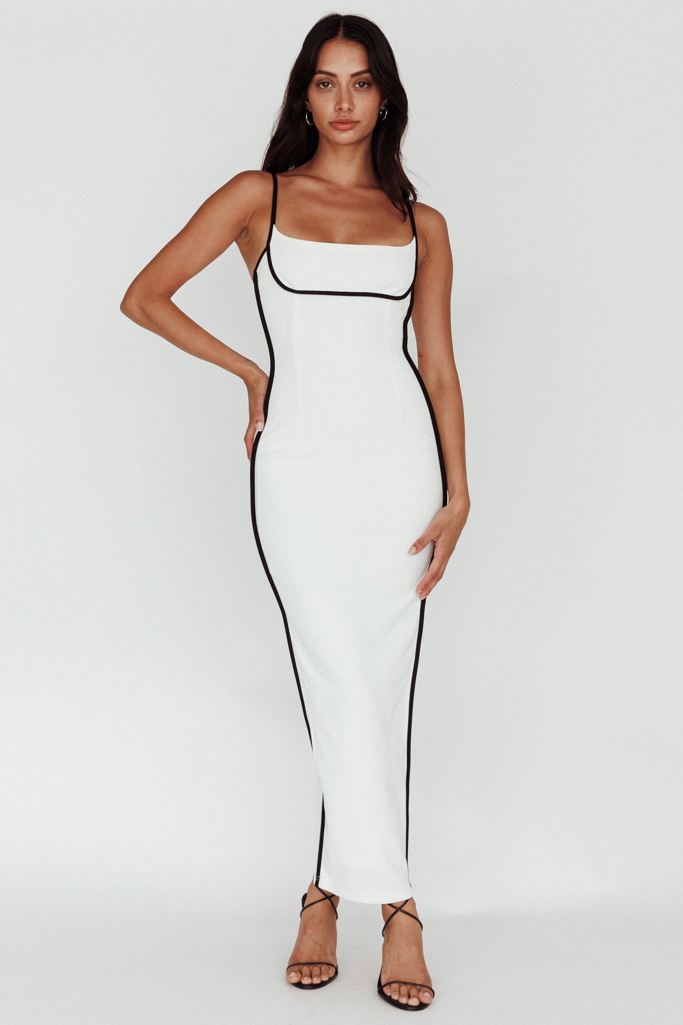 Shop the Sunny Coast Piping Trim Maxi Dress White Black Selfie