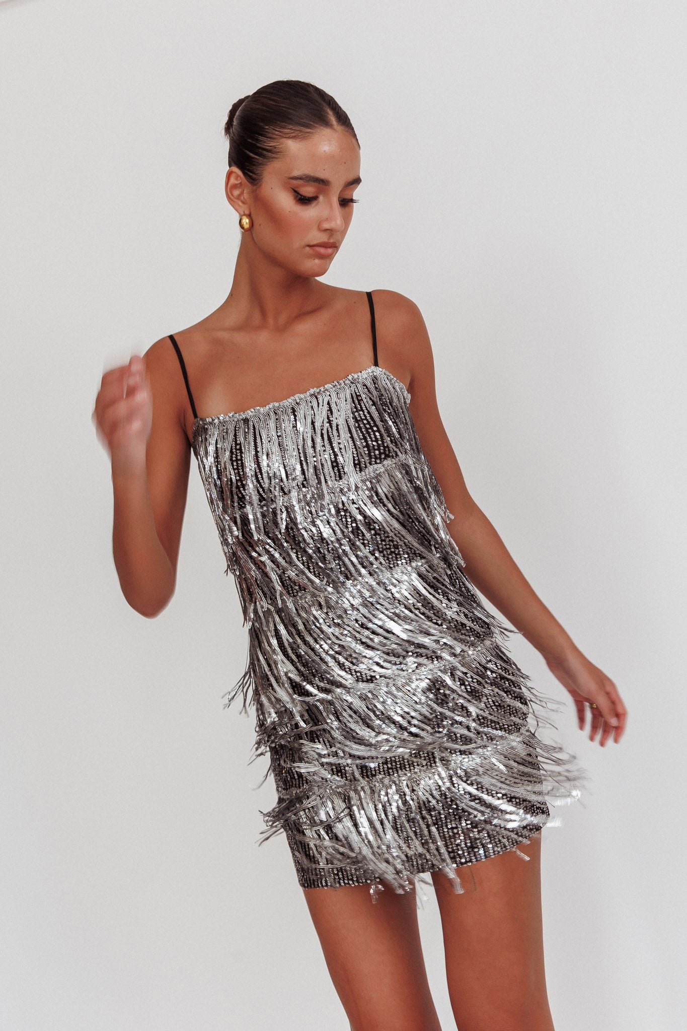 Shop the New York Nights Sequin Fringe Mini Dress Black Selfie