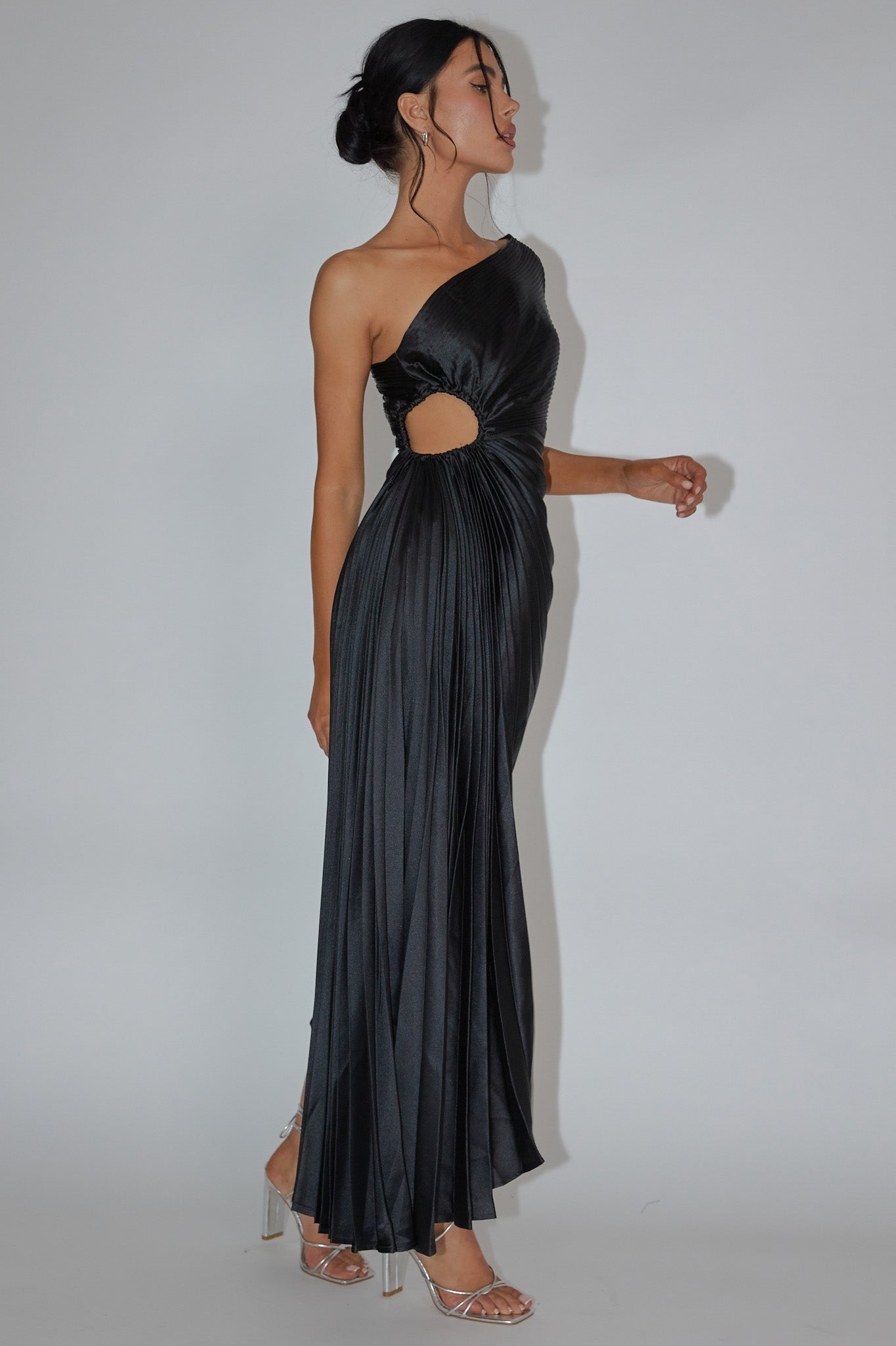 Shop the Brooklynn One Shoulder Accordion Pleat Dress Black