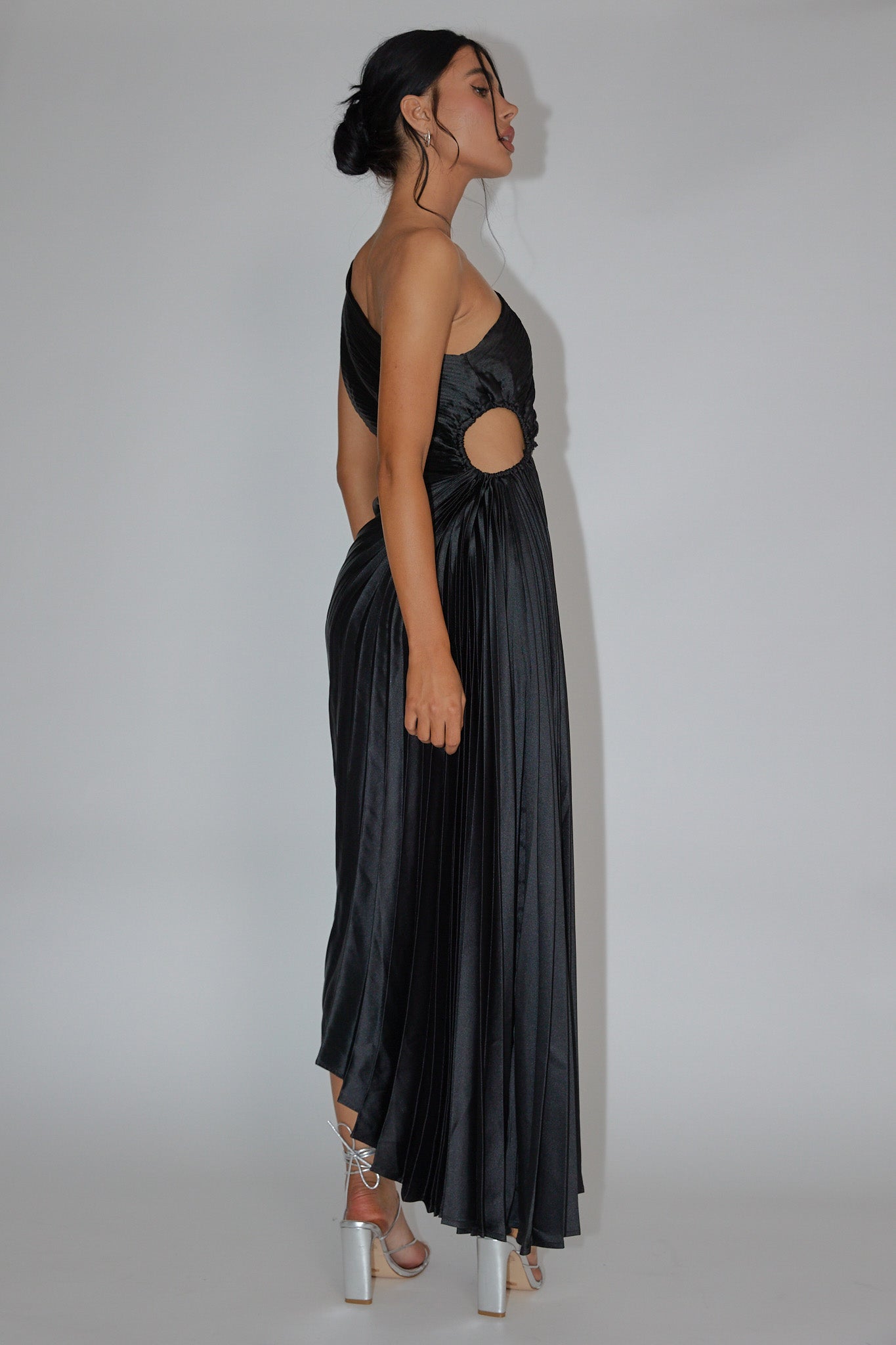 Shop the Brooklynn One Shoulder Accordion Pleat Dress Black