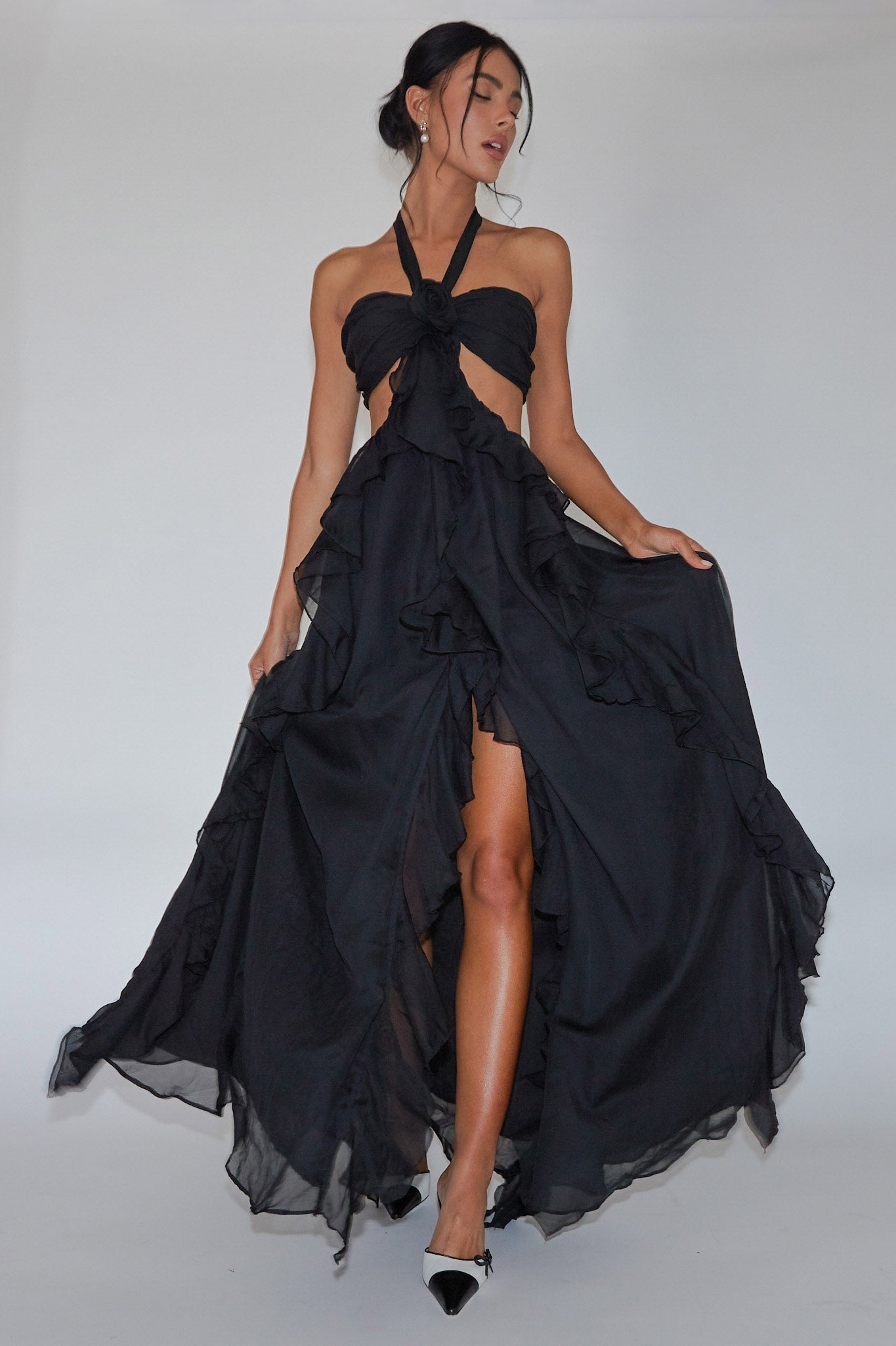 Santiago Cut Out Ruffle Maxi Dress Black