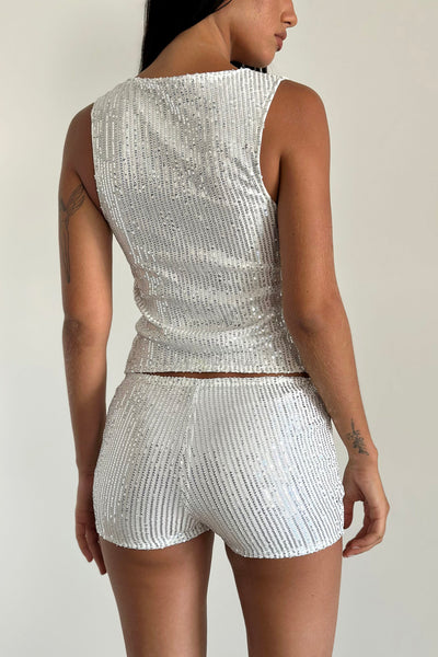 Erna Shorts Silver Chrome Sequin