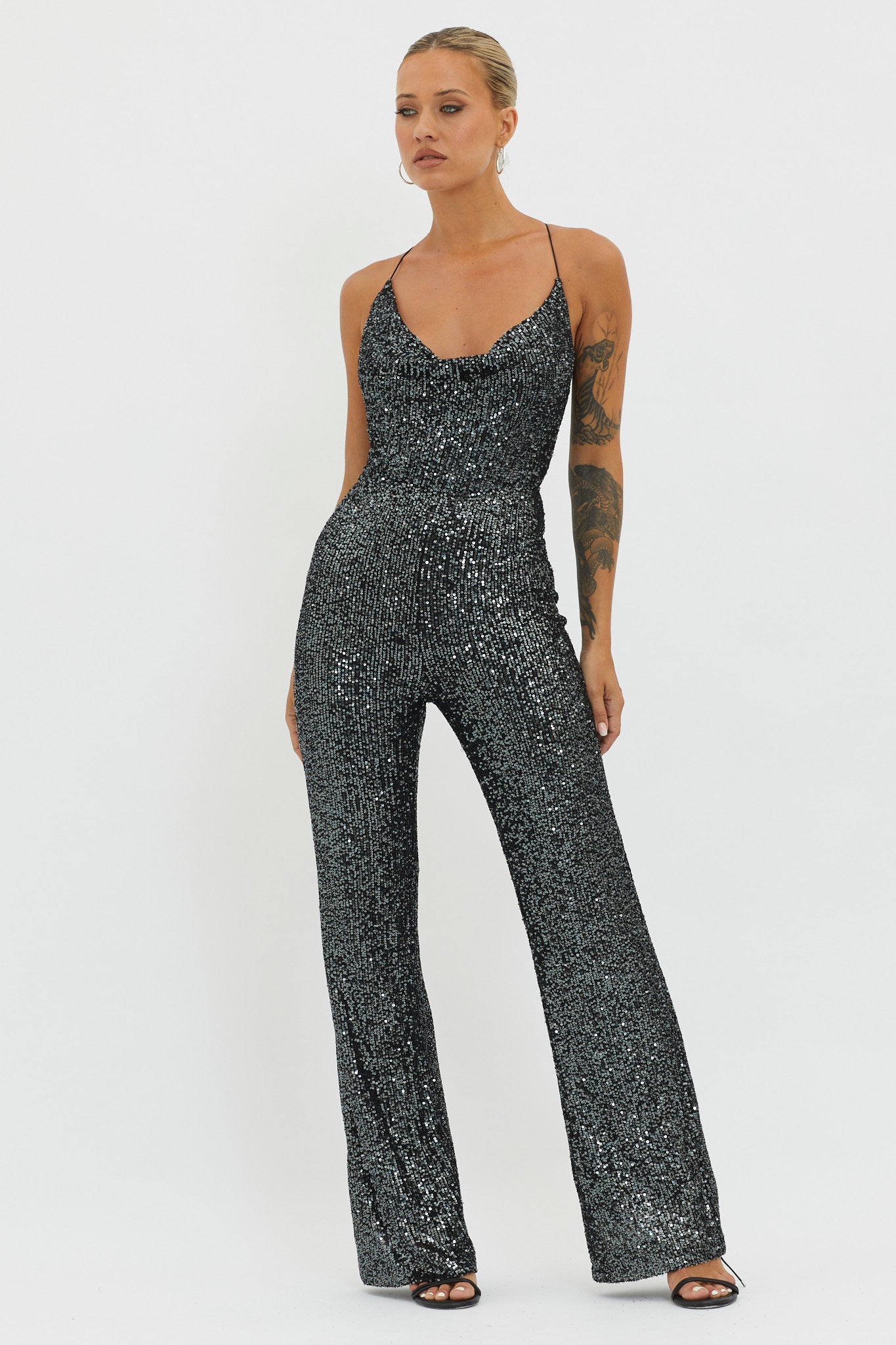 Shop the Midnight Kiss Sequin Jumpsuit Gunmetal | Selfie Leslie Australia