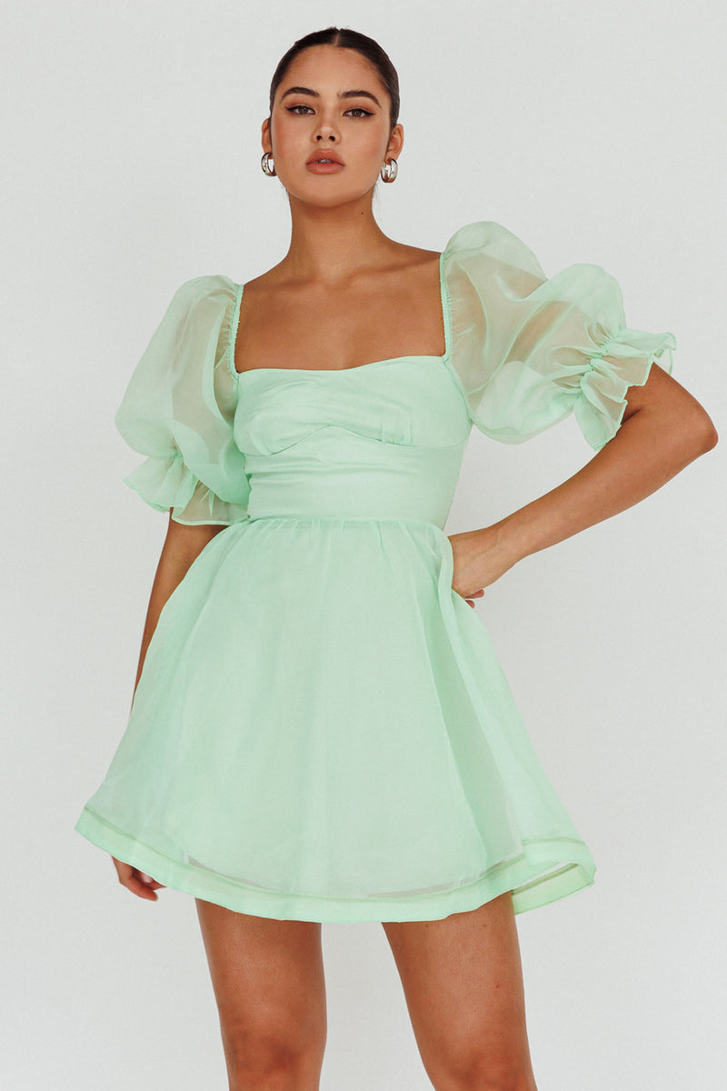 Shop the I've Got Sunshine Puff Sleeve Mini Dress Mint | Selfie Leslie ...