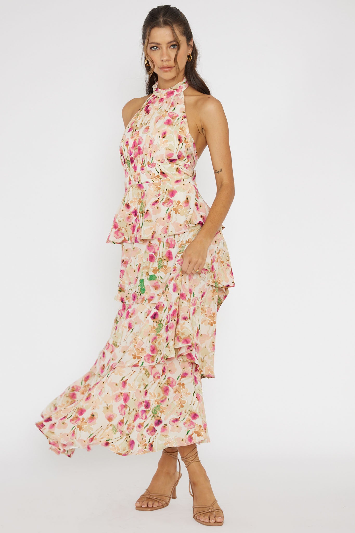 Shop the Provence Bloom Tiered Halterneck Dress Pink | Selfie Leslie ...