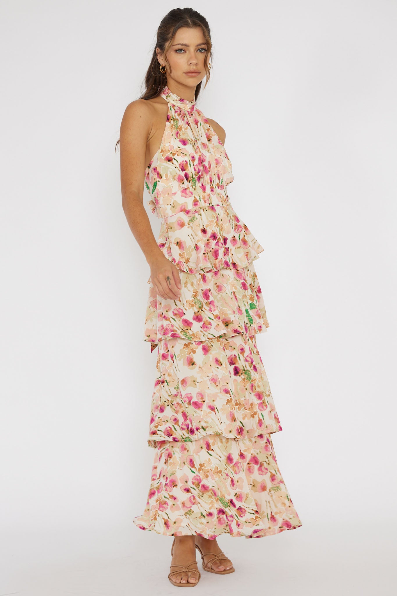 Shop the Provence Bloom Tiered Halterneck Dress Pink | Selfie Leslie ...