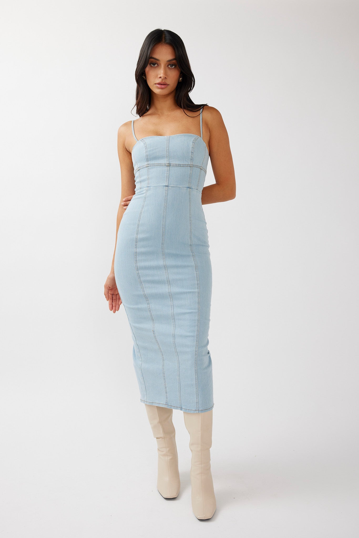 Shop the Lenni Denim Midi Dress Light Blue | Selfie Leslie Australia