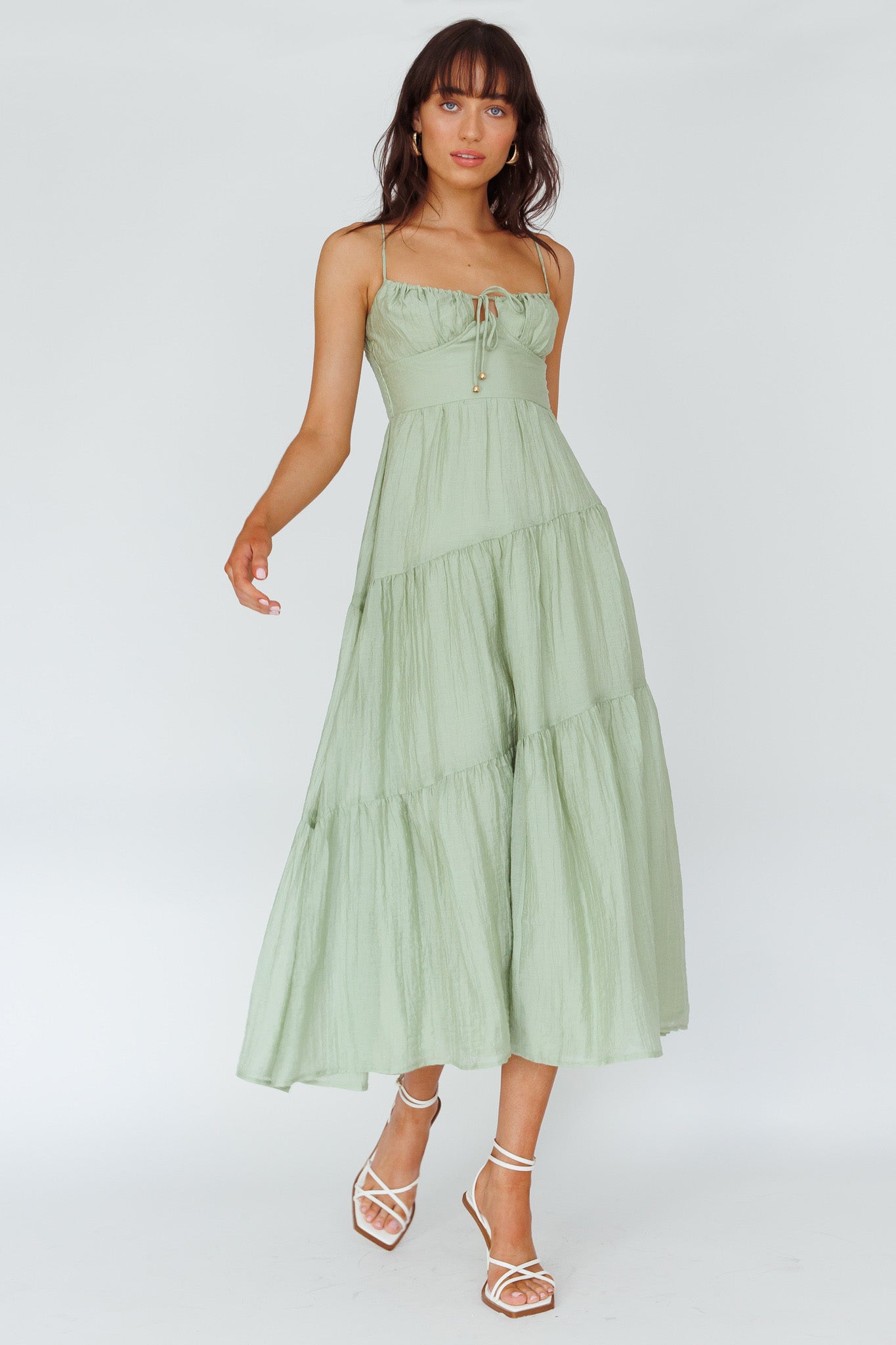 Shop the Doe Tie Bust Maxi Dress Sage | Selfie Leslie Australia