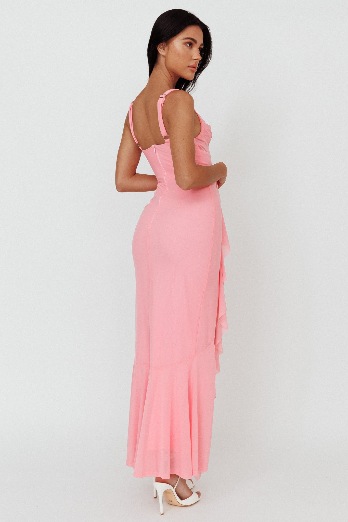 Shop the Hollianna Ruffle Trim Split Maxi Dress Blush Selfie