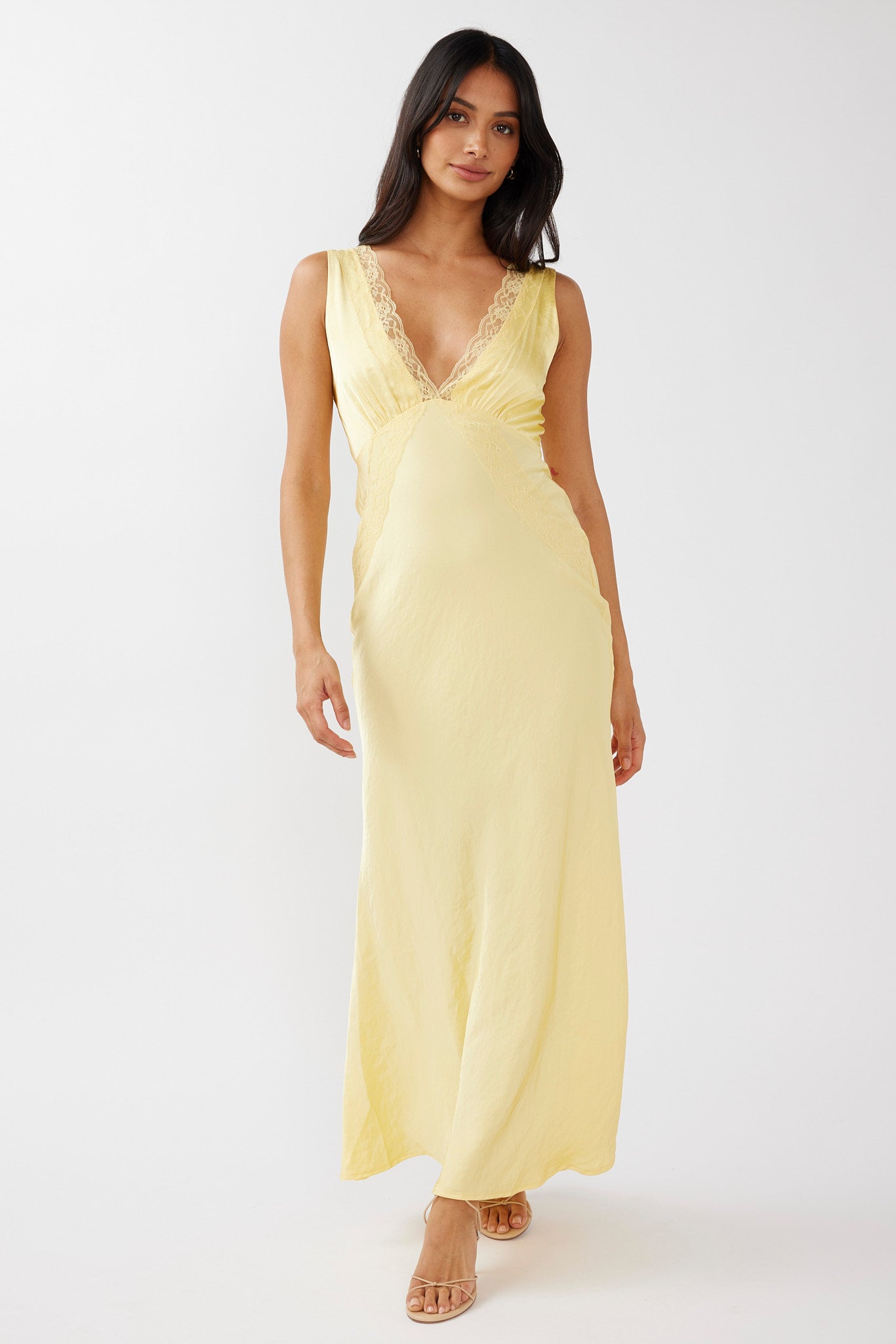 Shop the Ivonne Lace Trim V-Neck Maxi Dress Yellow