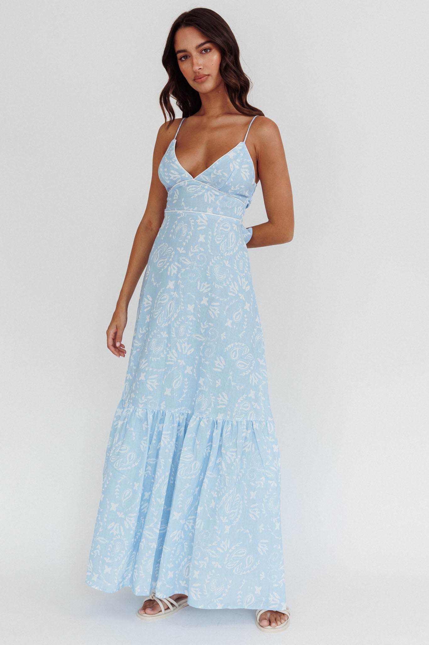 Later Days Cami Strap Maxi Dress Paisley Blue