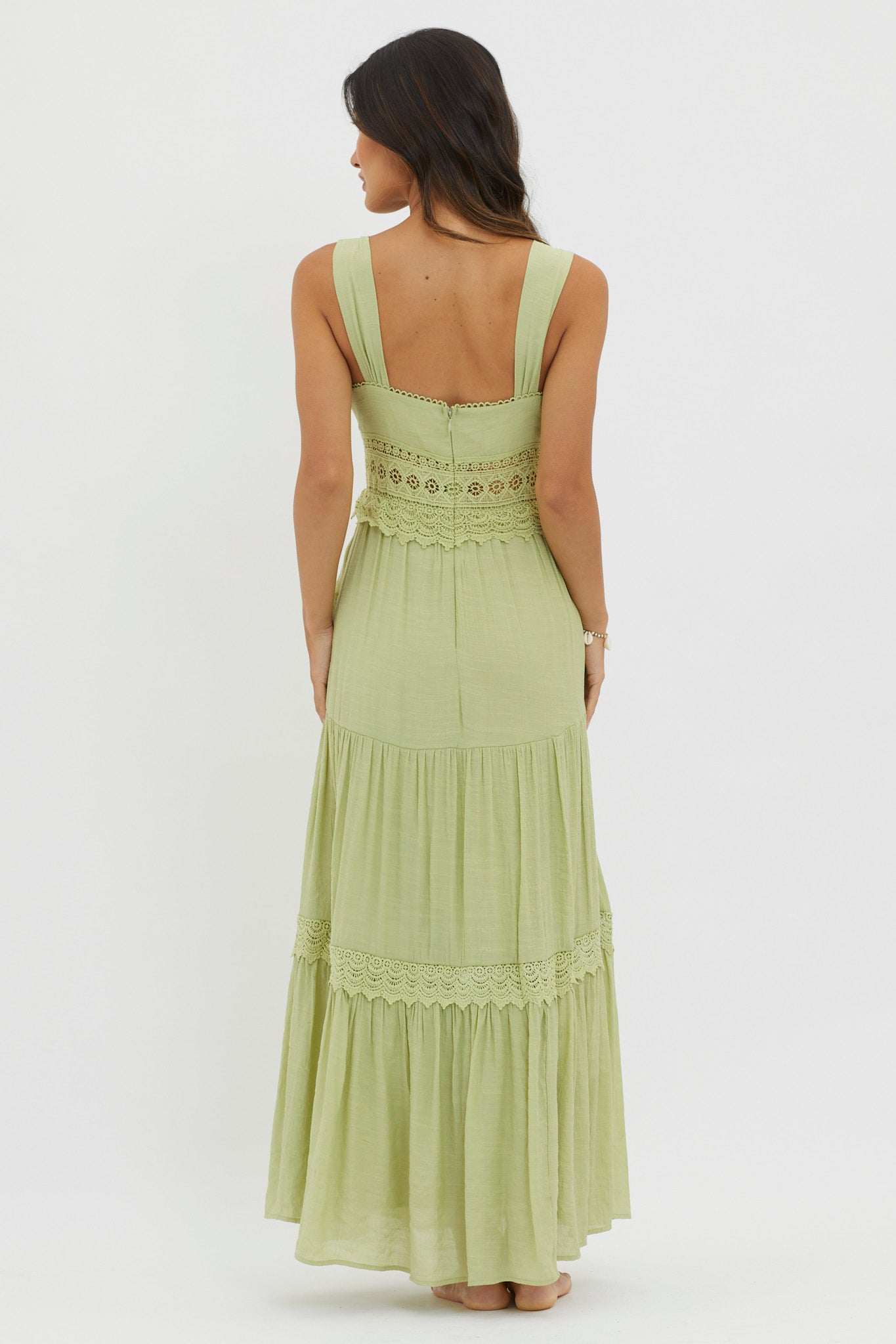 Shop the Libby Crochet Lace Waist Maxi Dress Green Selfie Leslie