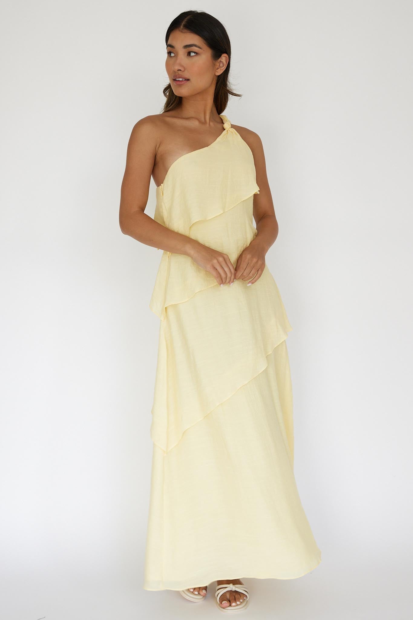 Shop the Delwyn One-Shoulder Maxi Dress Yellow | Selfie Leslie Australia
