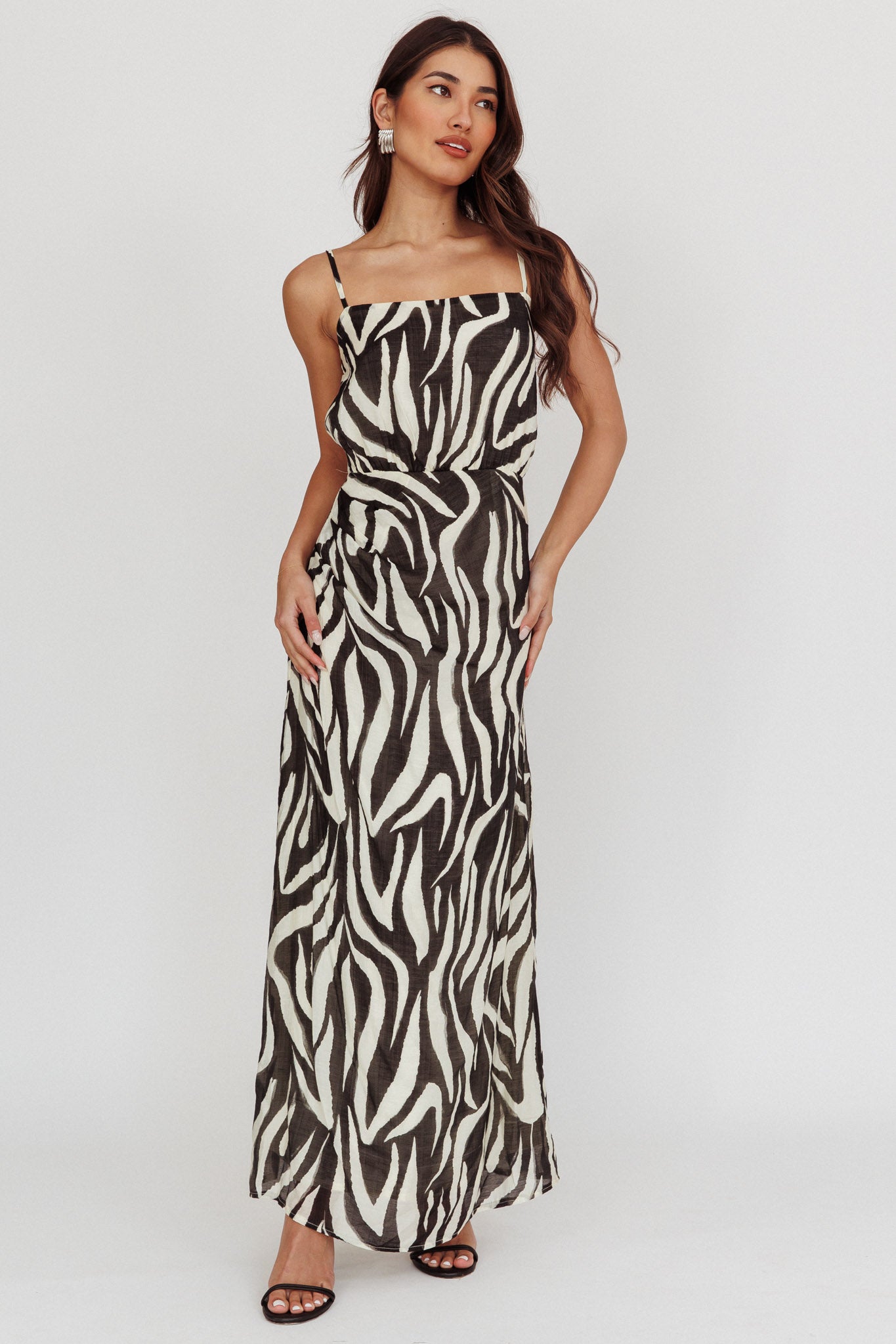 Shop the Pristine Zebra Print Maxi Dress Black Selfie Leslie Australia