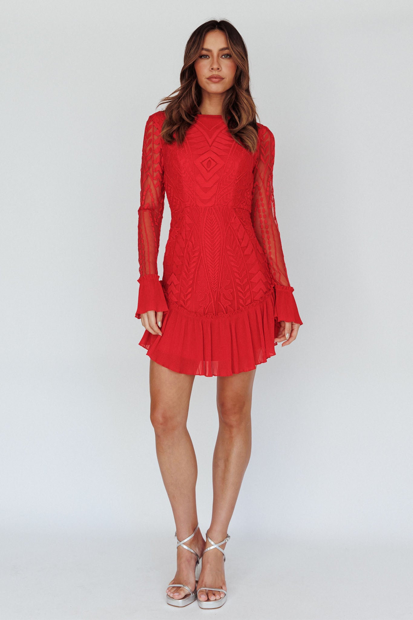 Fashion red long sleeve dress australia