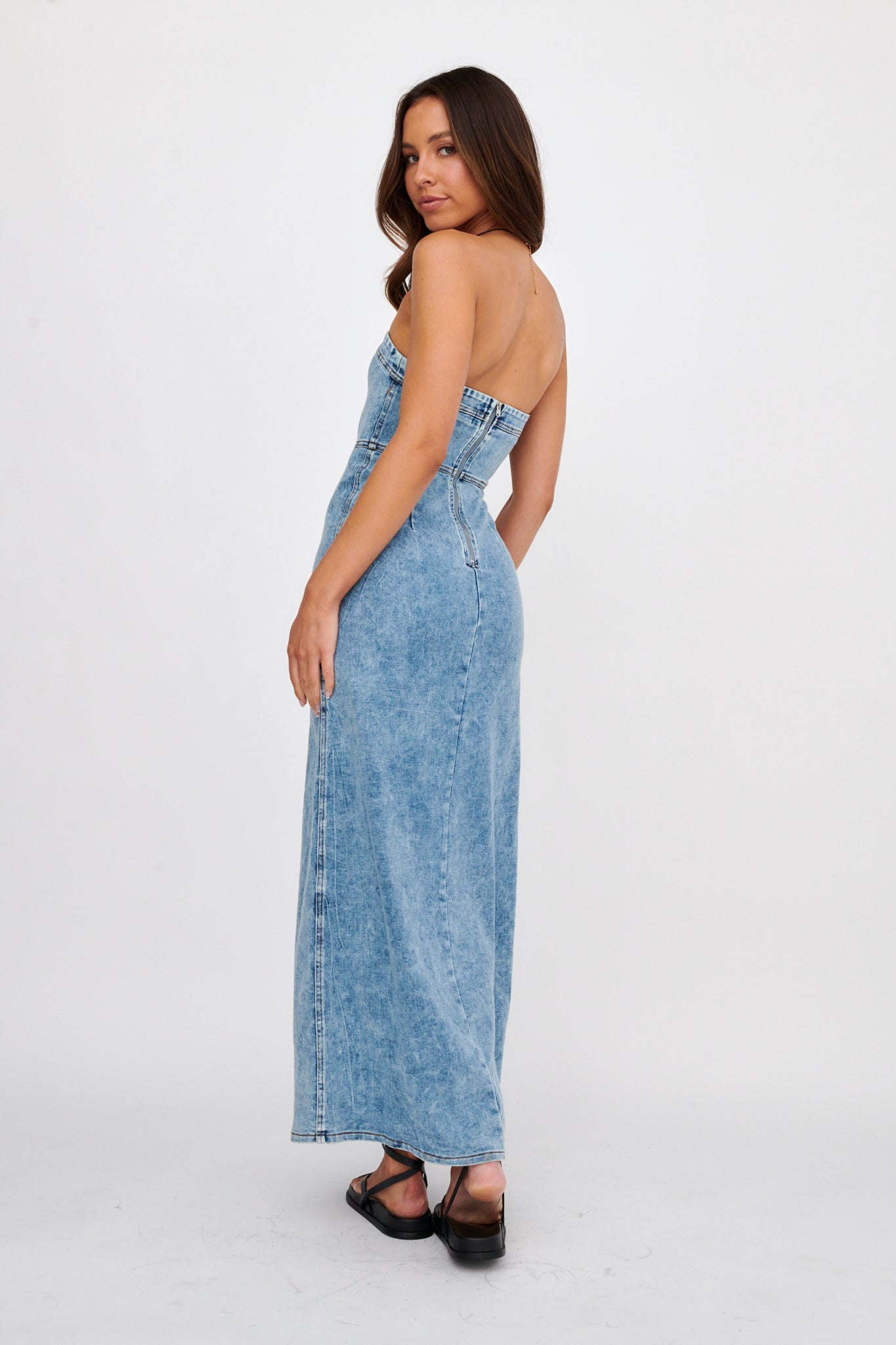 Shop the NOAH Strapless Buckle Maxi Dress Denim | Selfie Leslie Australia