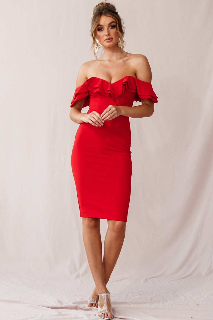 Shop The Rossi Ruffled Off The Shoulder Bodycon Dress Red Selfie Leslie Australia 