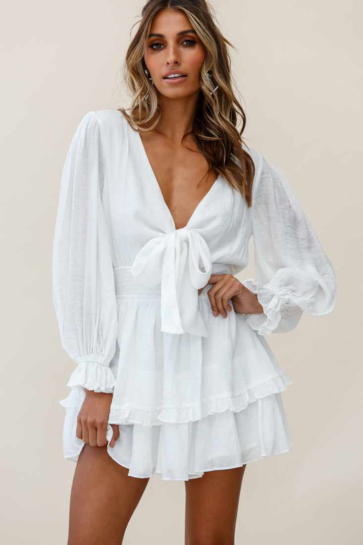 Shop the Anthea Bow-Tie Front Layered Frill Dress White | Selfie Leslie ...