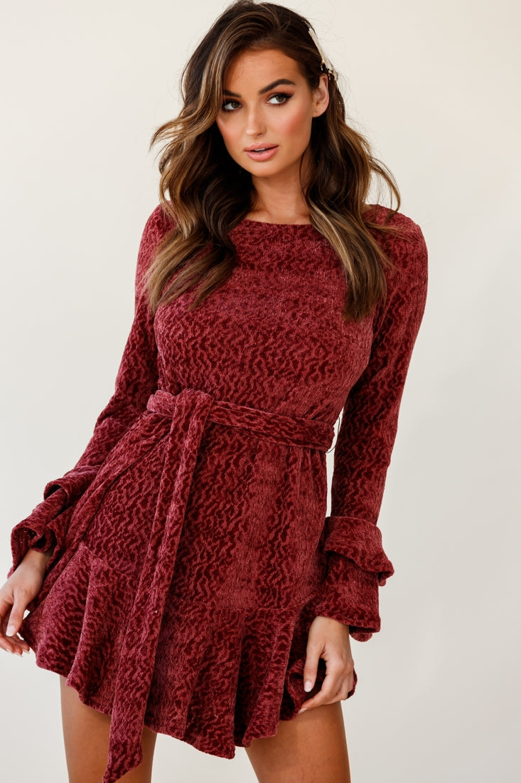 Shop The Saphira Long Sleeve Fluted Hem Knit Dress Rose 