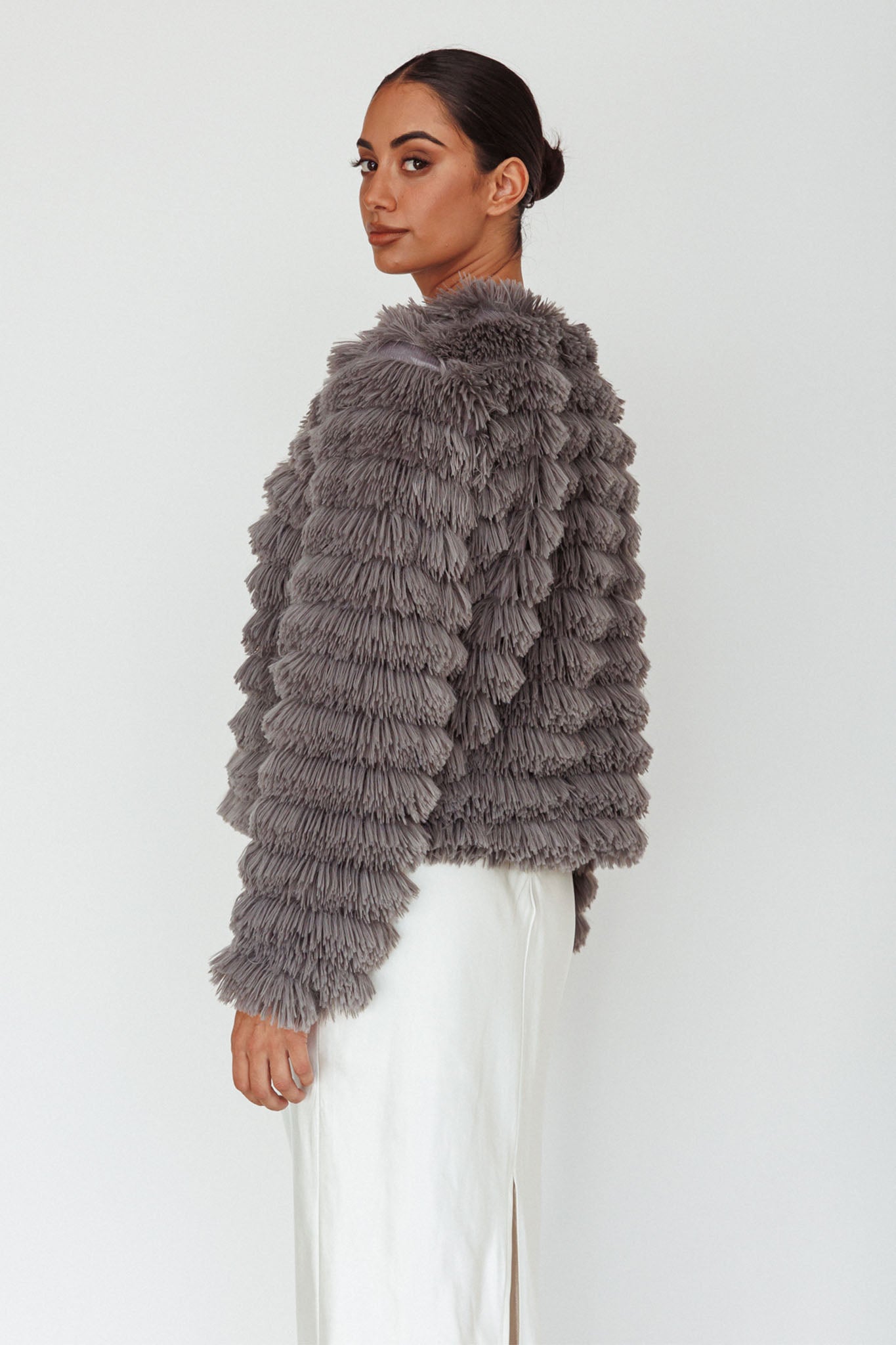 Gray on sale fur coat