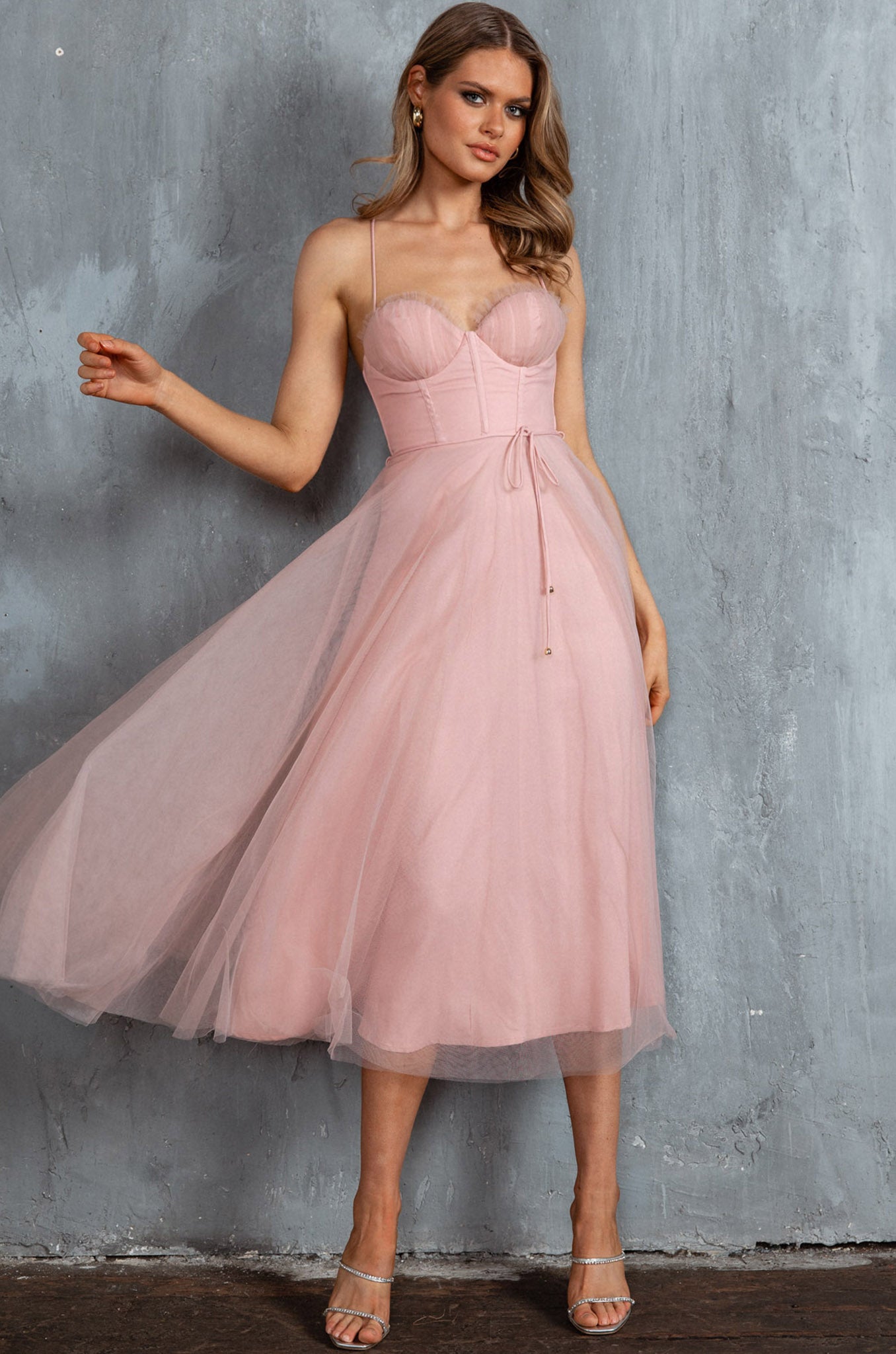 Shop the Smitten Sweetheart Neckline Chiffon Midi Dress Blush