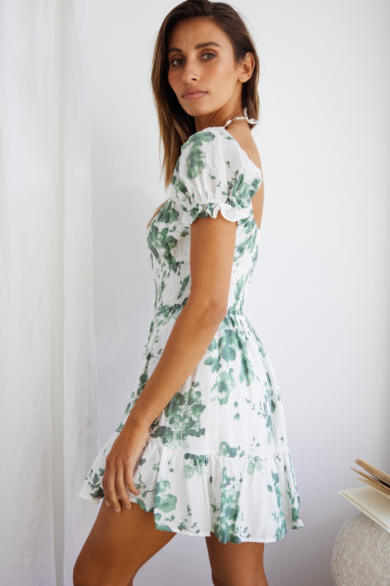 Shop The Amilie Shirred Waist Sundress Floral Print Whiteolive Selfie Leslie Australia 