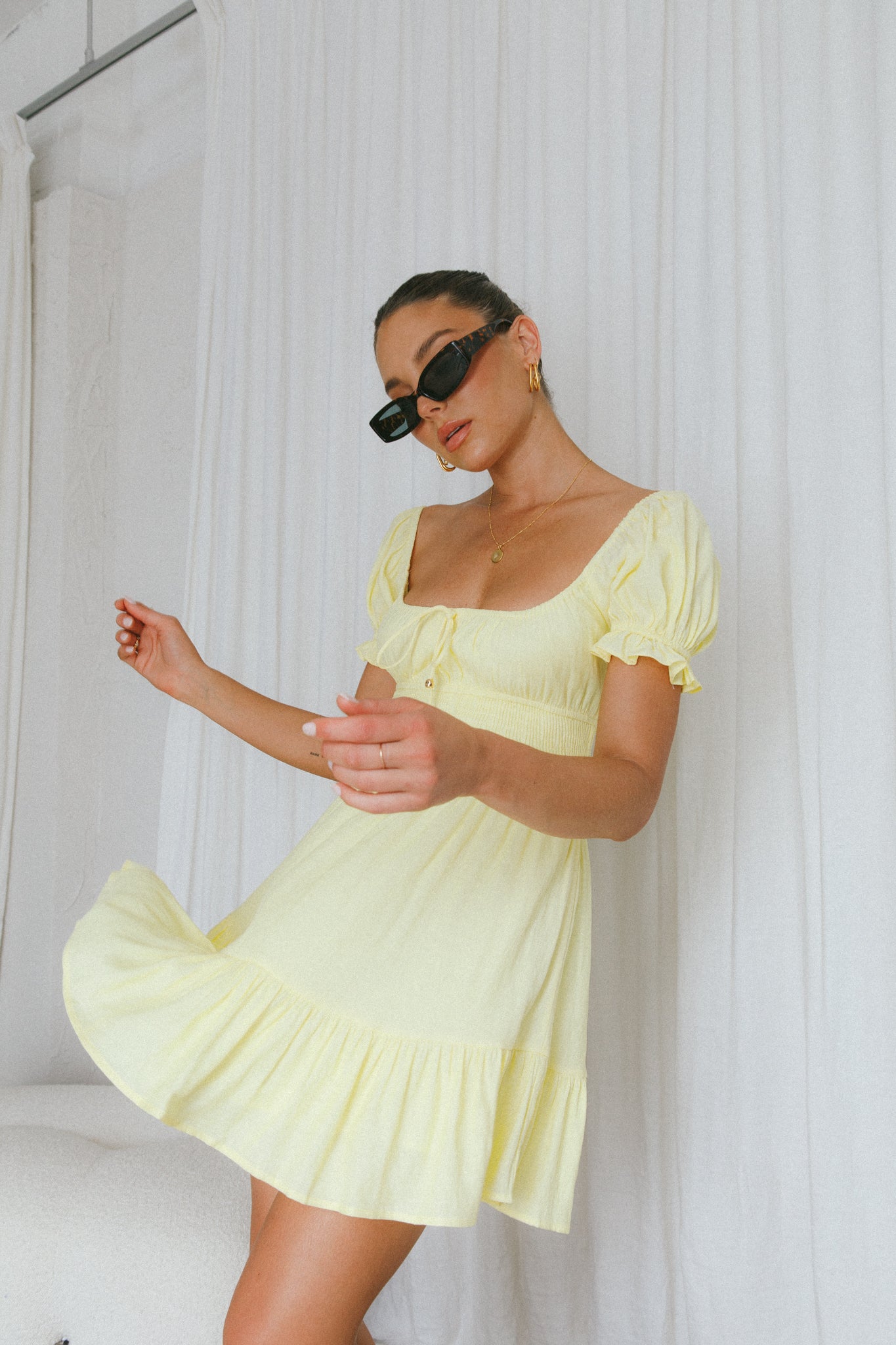 Shop The Amilie Shirred Waist Sundress Lemon Selfie Leslie Australia 