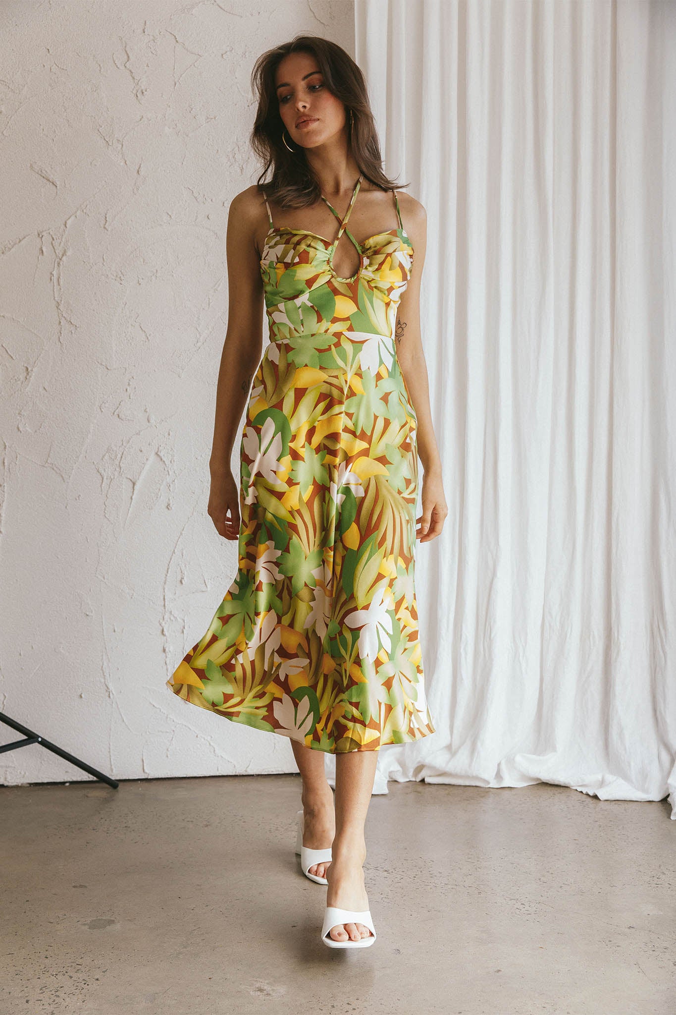 Shop the Emmalie Satin Midi Dress Floral Green | Selfie Leslie Australia