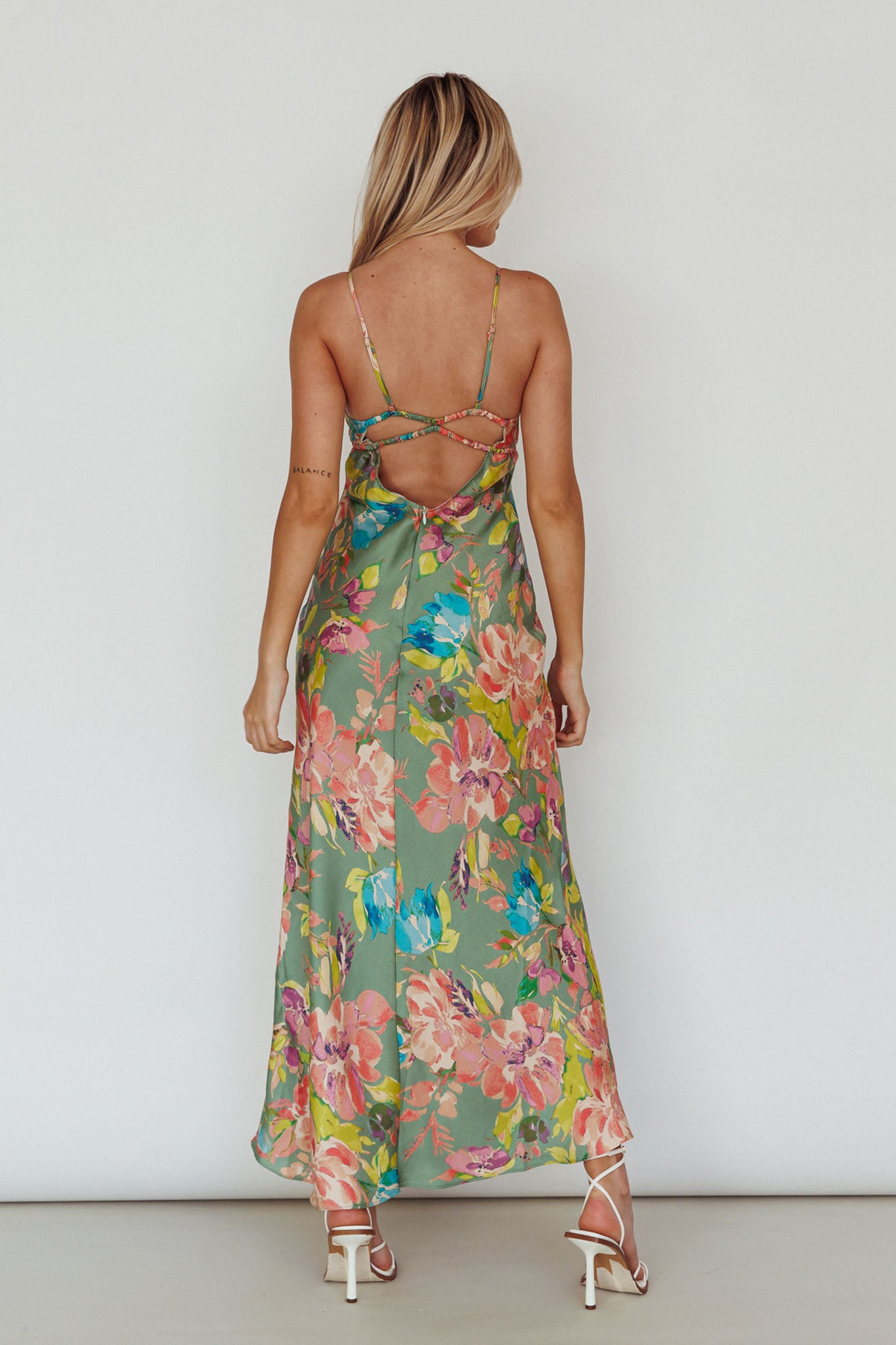 Shop the From Above V-Back Midi Dress Floral Green | Selfie Leslie ...