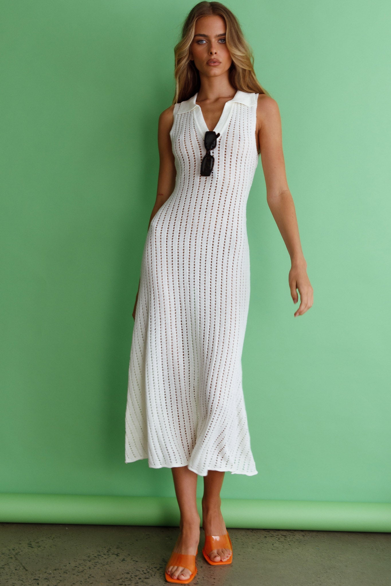 Shop the Palm Island Collared Crochet Midi Dress White Selfie Leslie Australia