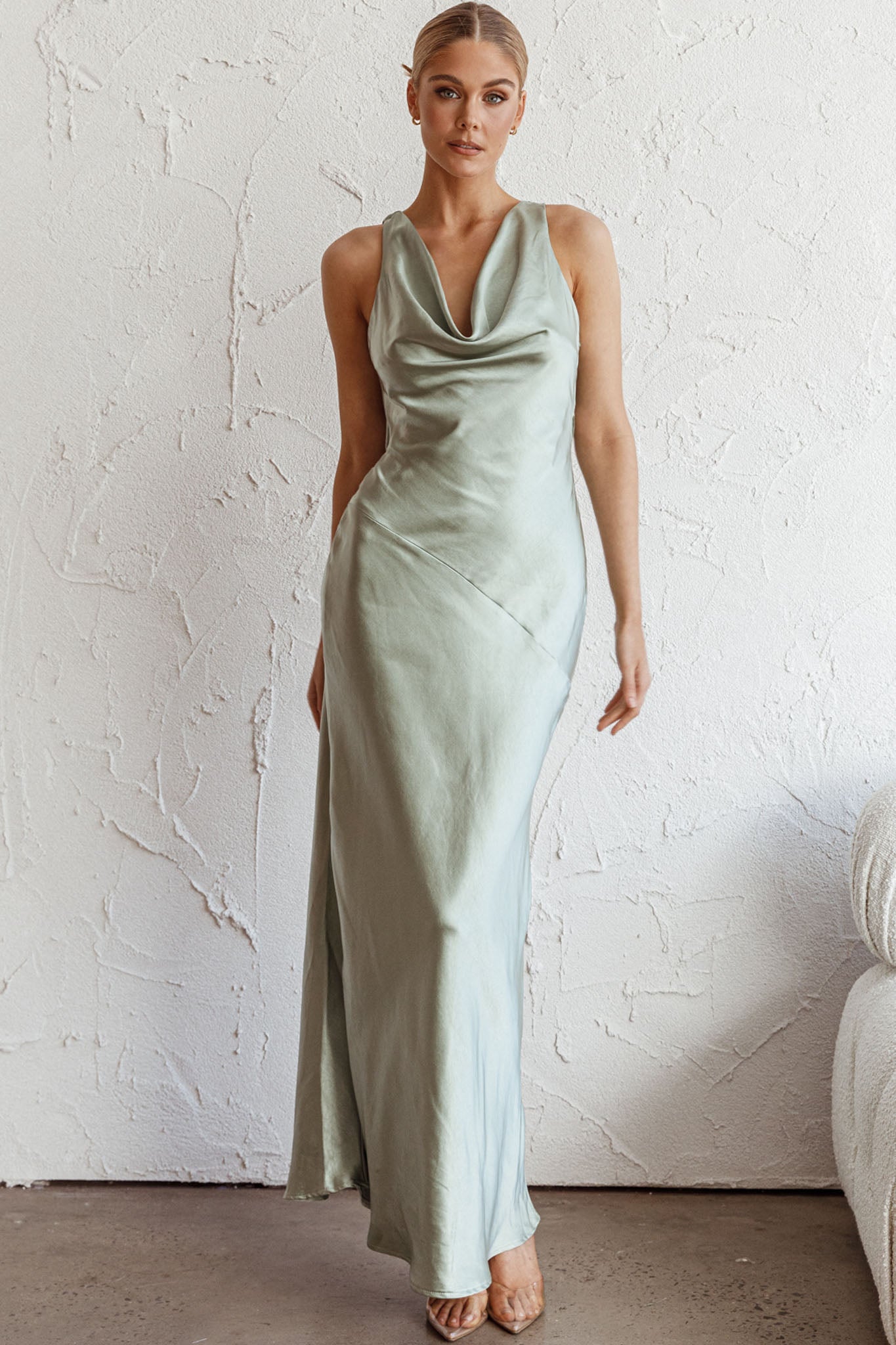 Shop the Cassiopeia Open Back Maxi Dress Pistachio | Selfie Leslie ...