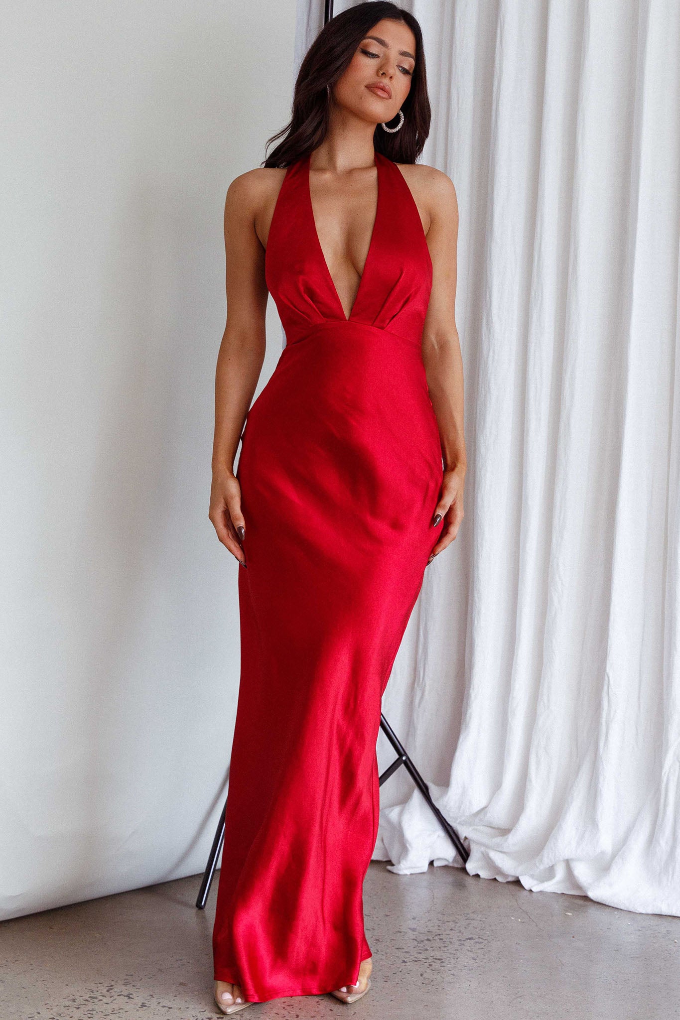 Shop the Of Your Dreams Rose Accent Halter Dress Red Selfie